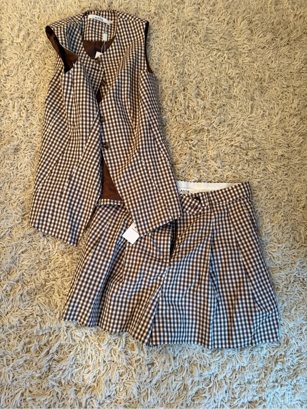 Astr Brown Gingham Sleeveless Button Vest & Mini Shorts Set - Picture 15 of 16
